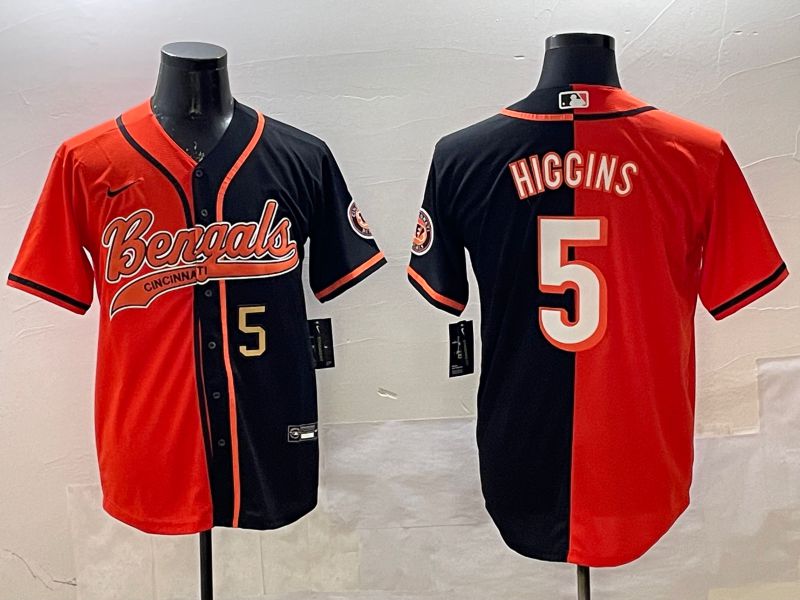 Men Cincinnati Bengals #5 Hiccins Orange Black Joint Name 2025 Nike Limited NFL Jersey style 4